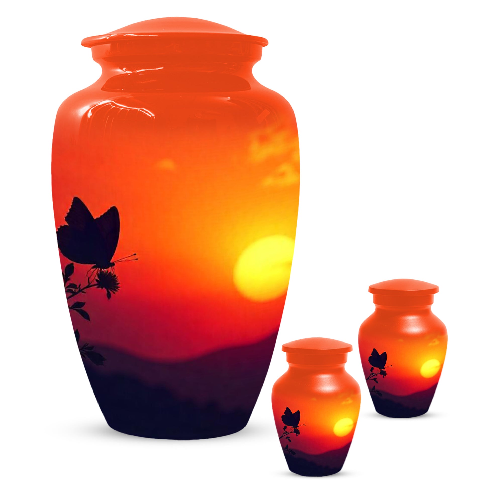 Butterfly Sunset Urn for Adult Ashes | Orange Sunset Butterfly Cremation Urn