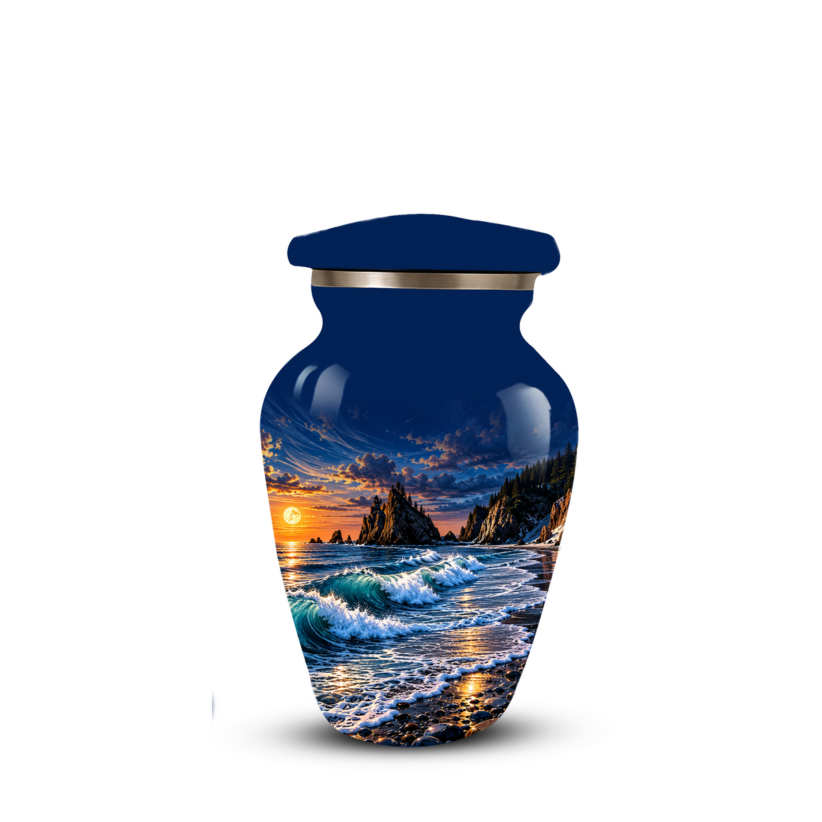 Personalized Adult Cremation Urn for Ashes, Custom Memorial Urn, Ocean Waves and Sunset Design