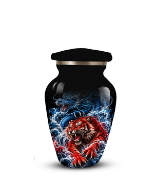 Personalized Adult Cremation Urn for Ashes, Custom Dragon and Tiger Memorial Urn, Blue Dragon Red Tiger Artwork