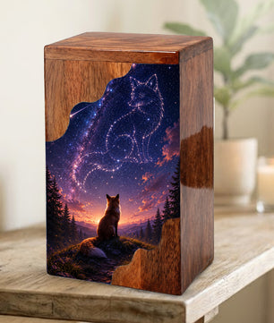 Fox Memorial Wooden Cremation Urn – Wooden Urn for Human Ashes