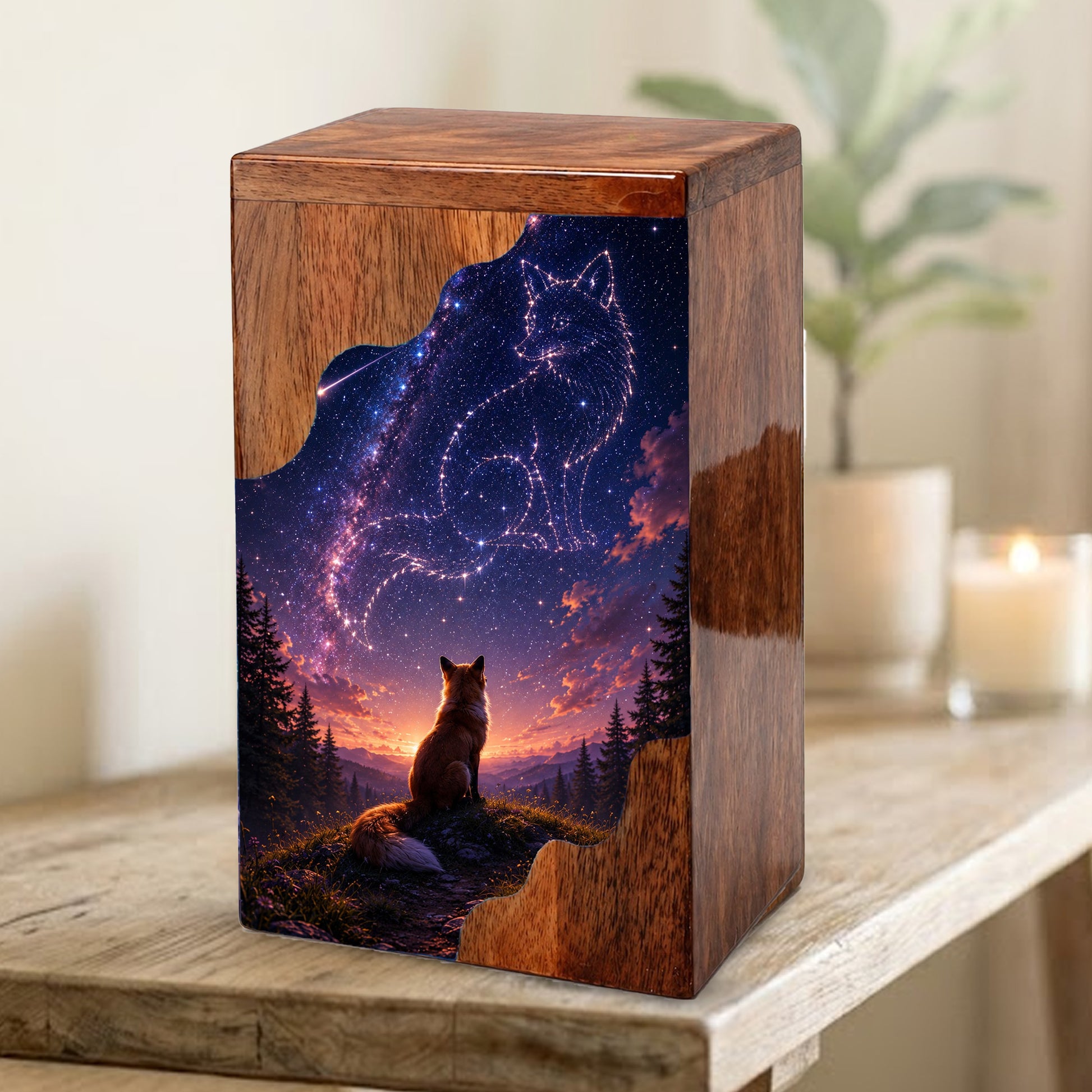 Fox Memorial Wooden Cremation Urn – Wooden Urn for Human Ashes
