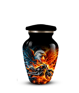 Eagle and Motorcycle Cremation Urn for Adult Ashes, Fiery Phoenix Eagle Biker Urn for Human Ashes