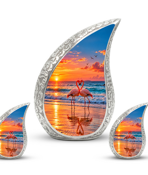 Flamingo Cremation Urn for Ashes, Beach Sunset Memorial Urn, Adult Aluminum Urn