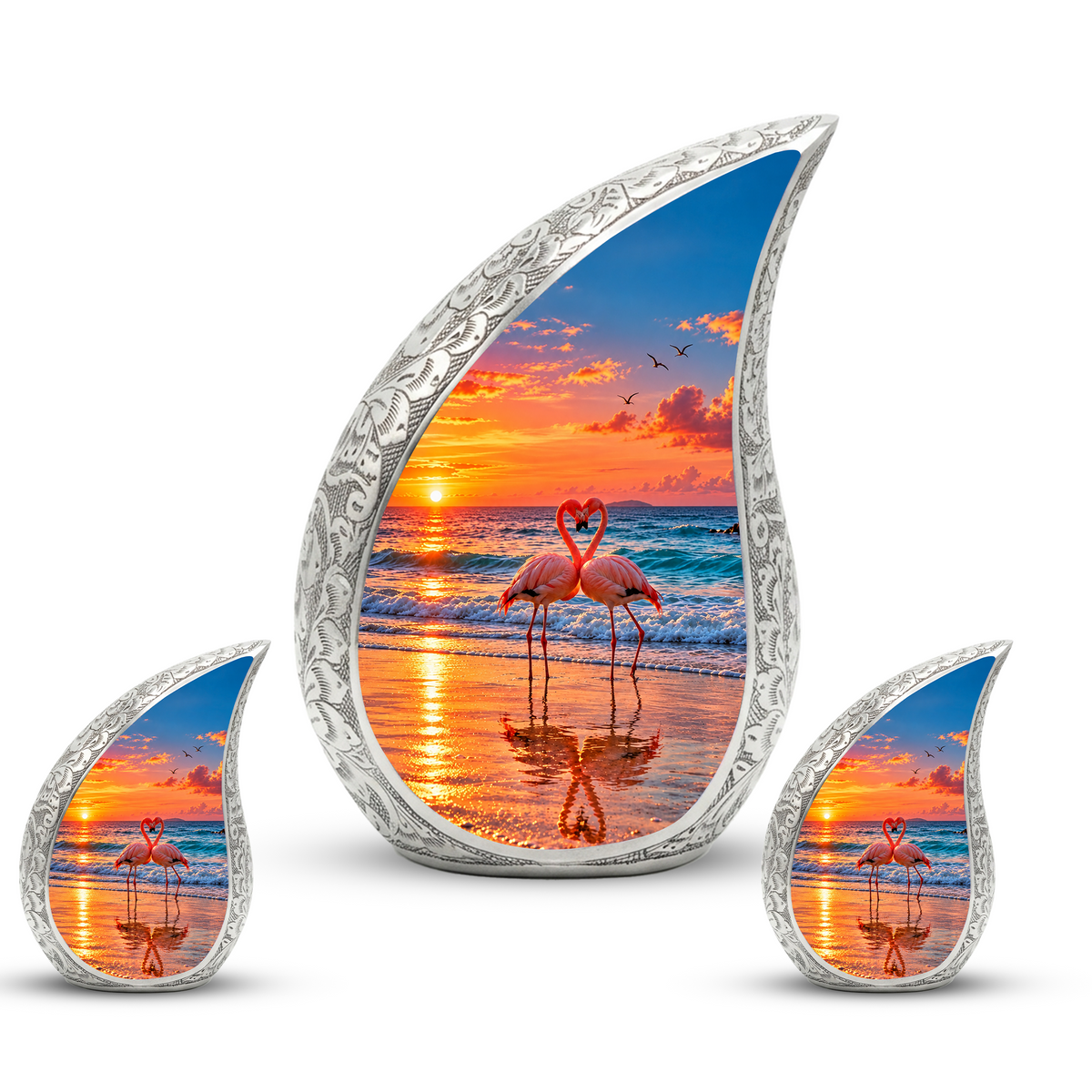 Flamingo Cremation Urn for Ashes, Beach Sunset Memorial Urn, Adult Aluminum Urn