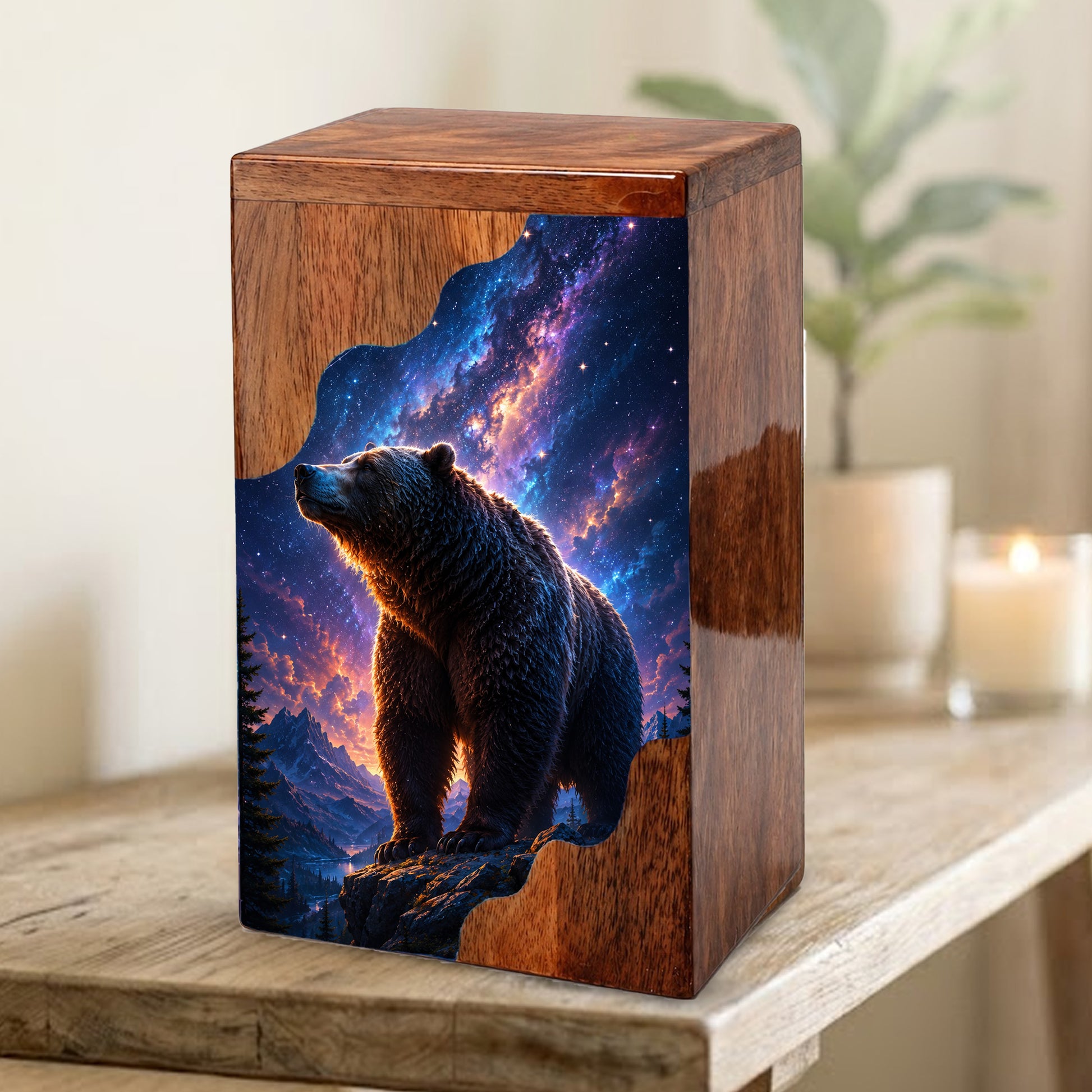 Bear Wooden Cremation Urn – Personalized Memorial Urn for Human Ashes