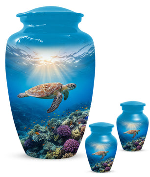 Ocean Wave Cremation Urn for Adult Ashes | Sea Turtle Ocean Theme Memorial Urn