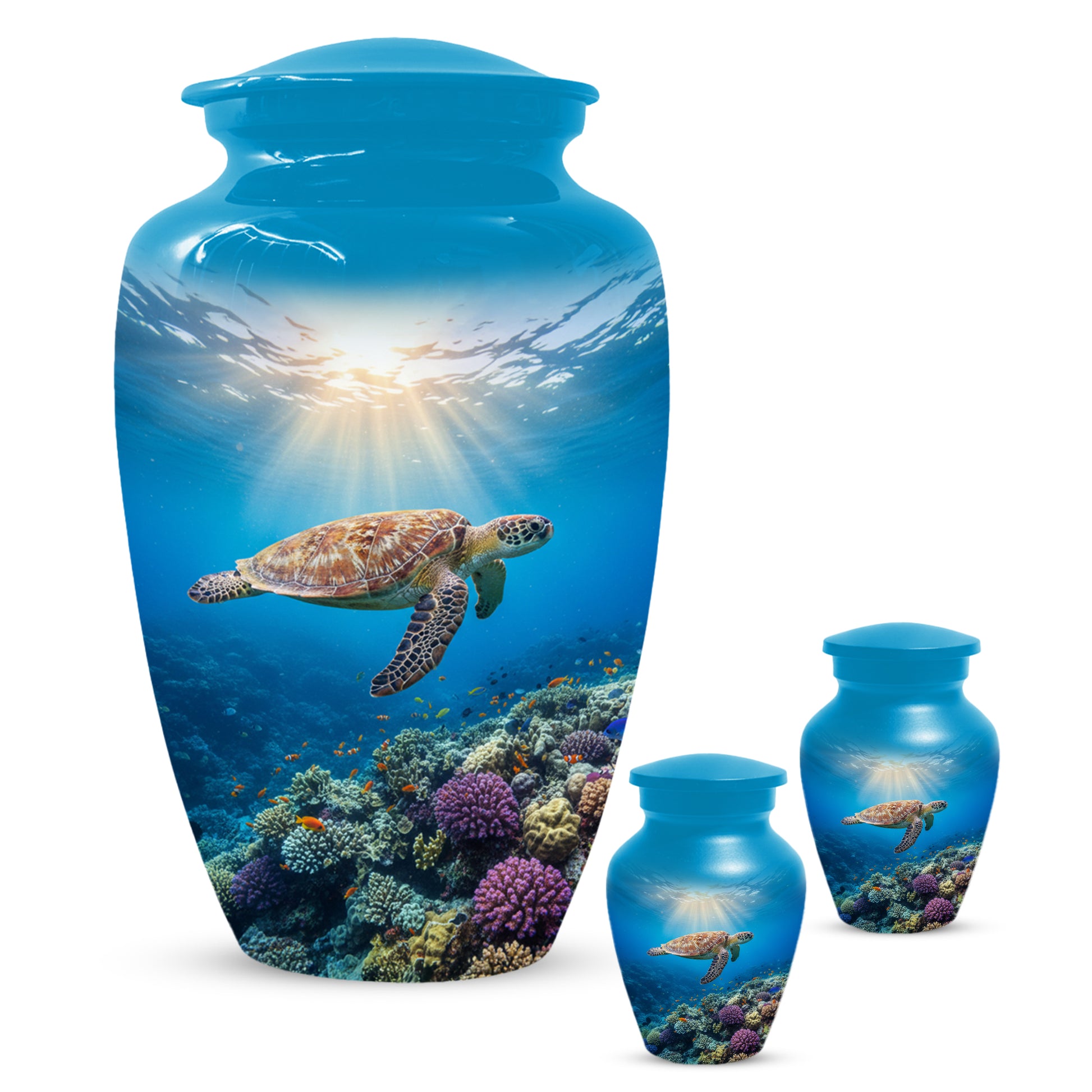 Ocean Wave Cremation Urn for Adult Ashes | Sea Turtle Ocean Theme Memorial Urn