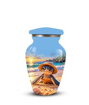 Personalized Sea Turtle Beach Aluminum Urn, Tropical Sunset Memorial Urn for Human Ashes