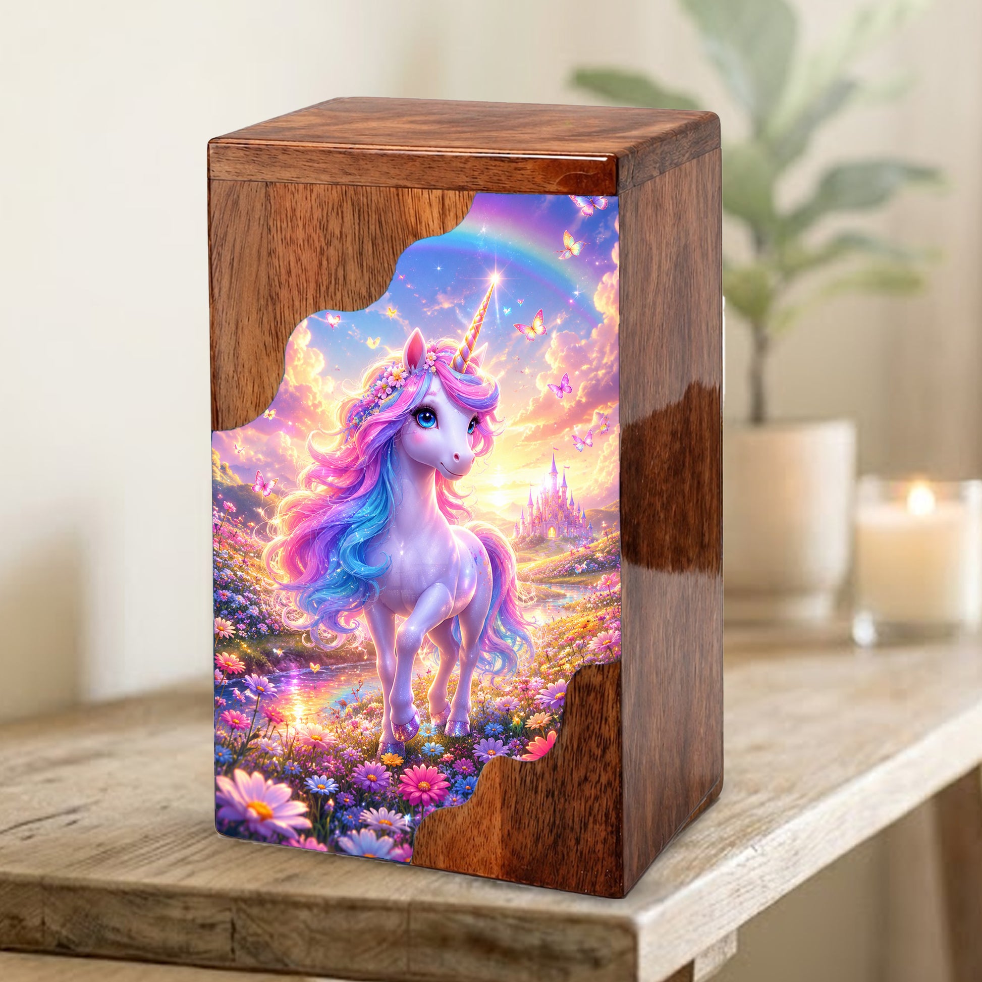 Unicorn Wooden Cremation Urn – Personalized Memorial Urn for Human Ashes
