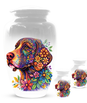Personalized Dog Cremation Urn for Ashes | Custom Pet Memorial Urn | Colorful Floral Dog Urn |