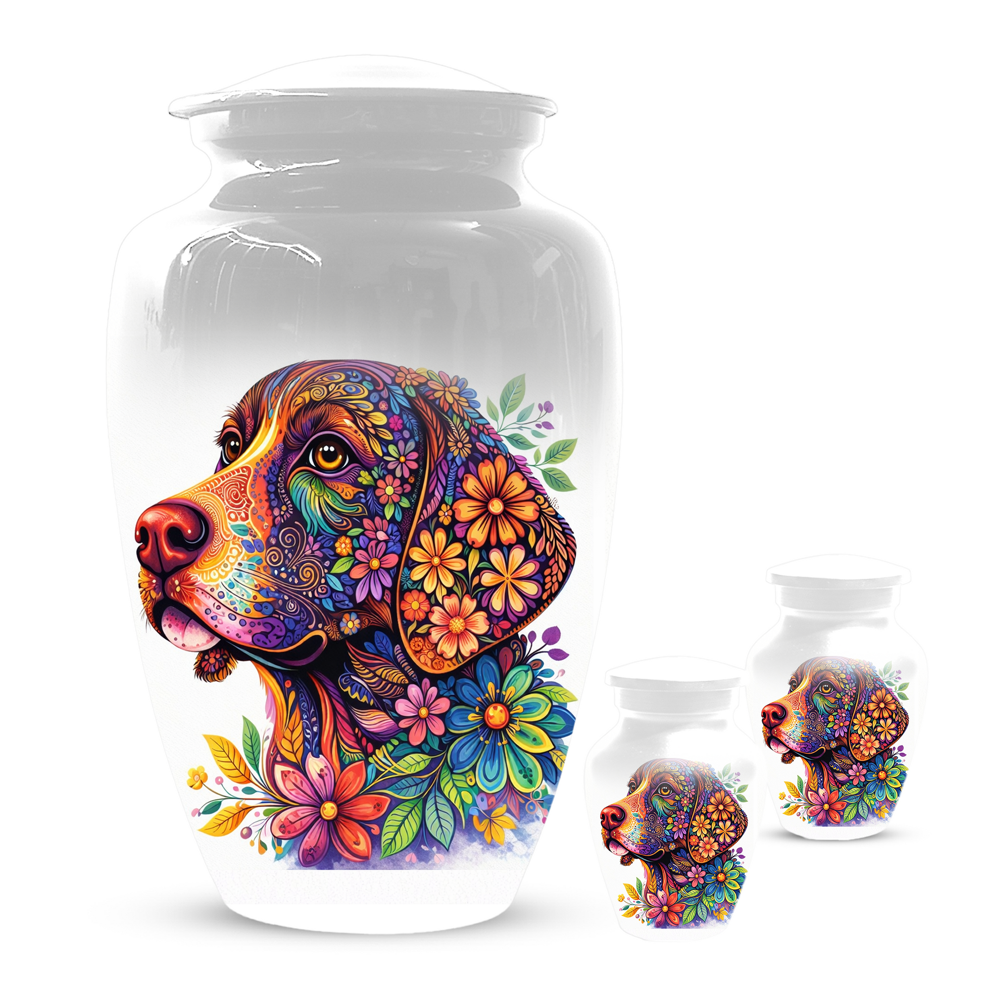 Personalized Dog Cremation Urn for Ashes | Custom Pet Memorial Urn | Colorful Floral Dog Urn |