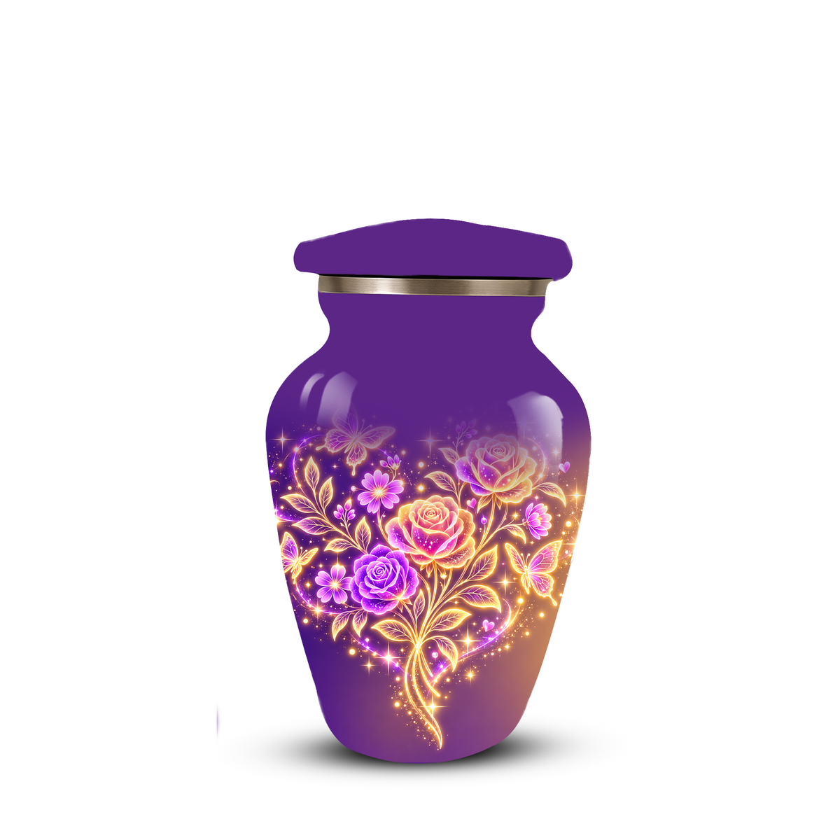 Purple Rose & Butterfly Cremation Urn for Ashes | Personalized Floral Memorial Urn | Handmade Adult Urn for Human Ashes