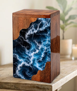 Wooden Ocean Wave Cremation Urn – Wooden Urn for Human Ashes