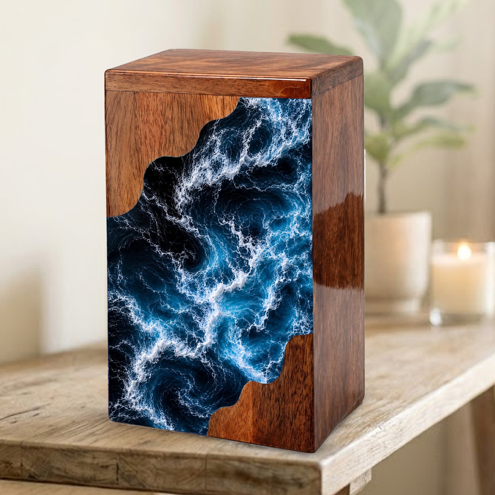 Wooden Ocean Wave Cremation Urn – Wooden Urn for Human Ashes