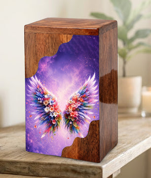 Angel Wings Wooden Cremation Urn – Wooden Urn for Human Ashes