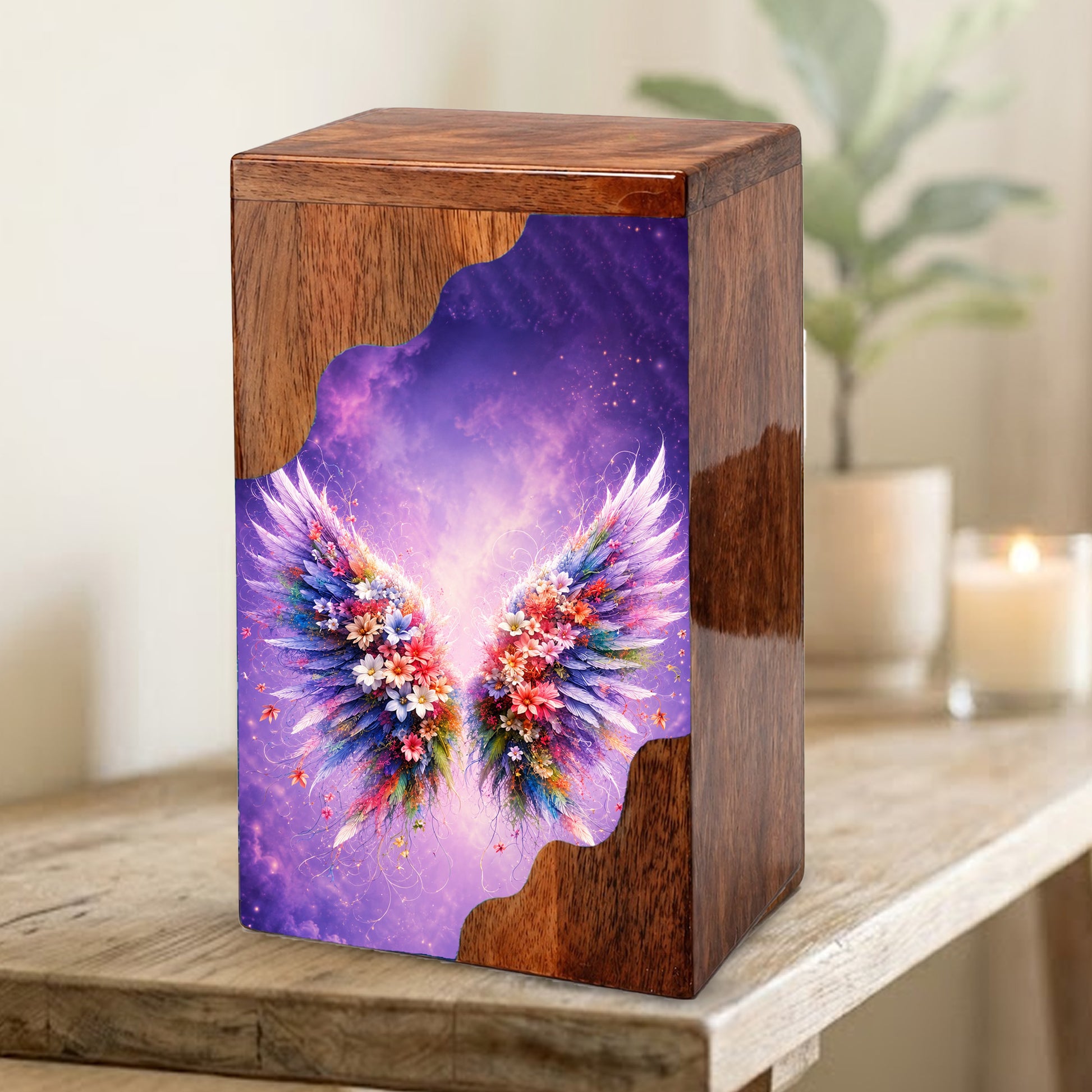 Angel Wings Wooden Cremation Urn – Wooden Urn for Human Ashes
