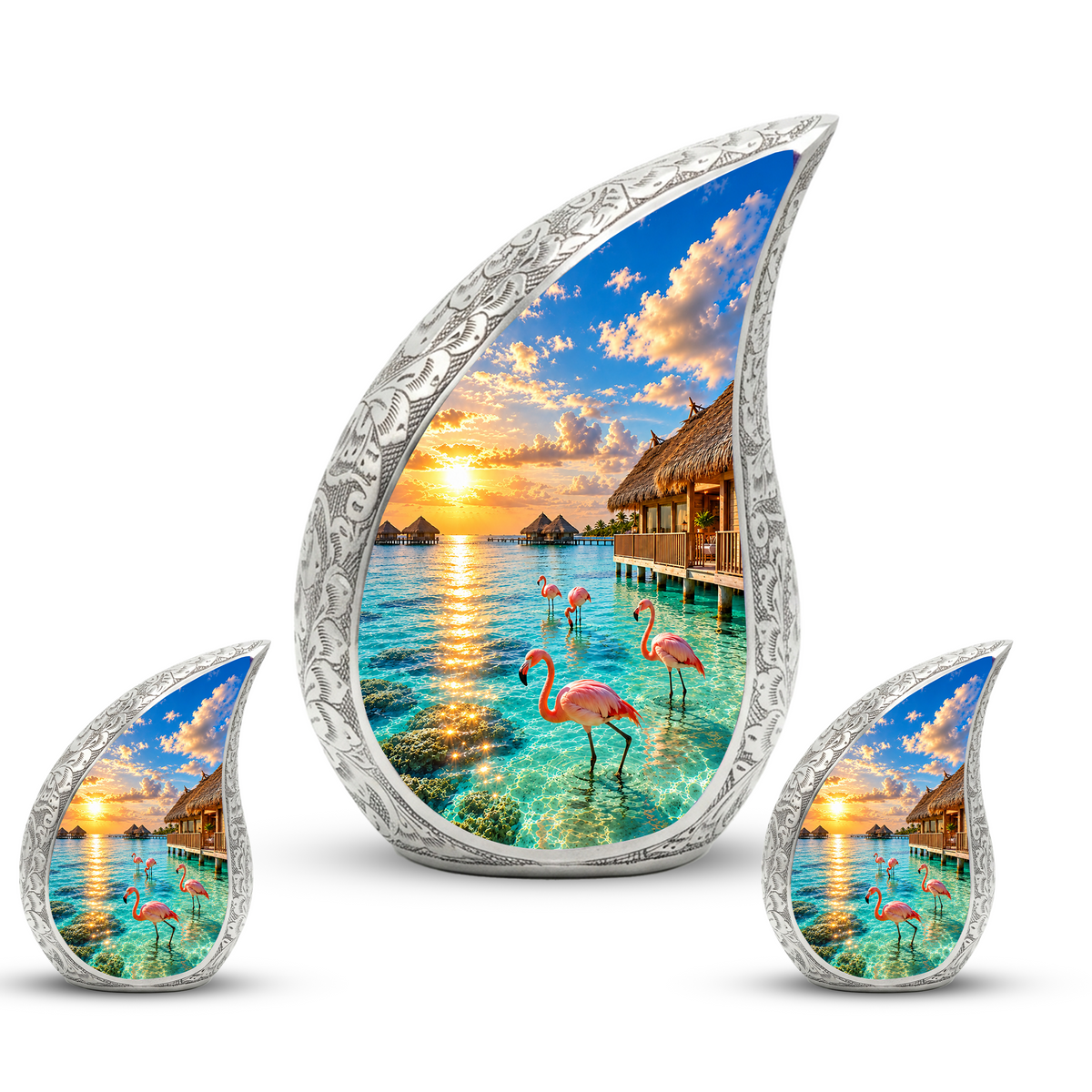 Flamingo Cremation Urn for Ashes, Tropical Beach Sunset Adult Memorial Urn
