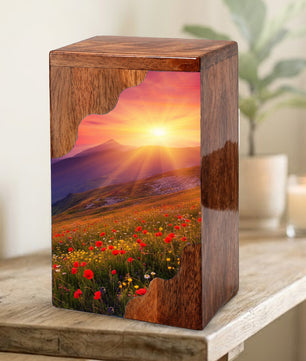 Sunrise Cremation Urn – Custom Wooden Memorial Urn Box for Ashes