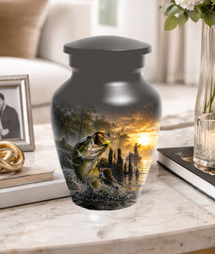 Fishing Urn for Dad - Bass Fisherman Memorial KeepsakeUrns,Personalized Lake Tribute