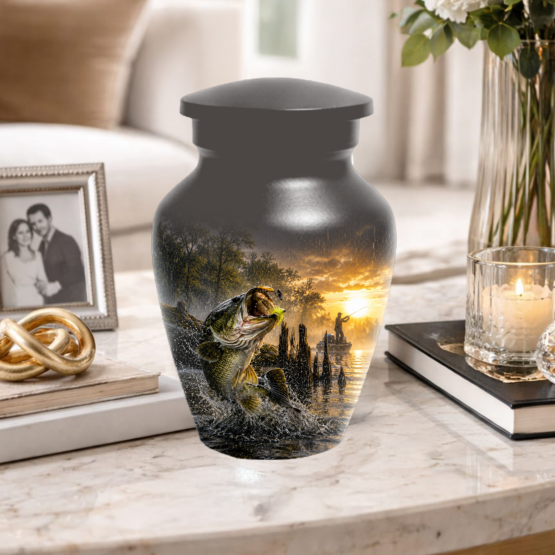 Fishing Urn for Dad - Bass Fisherman Memorial KeepsakeUrns,Personalized Lake Tribute