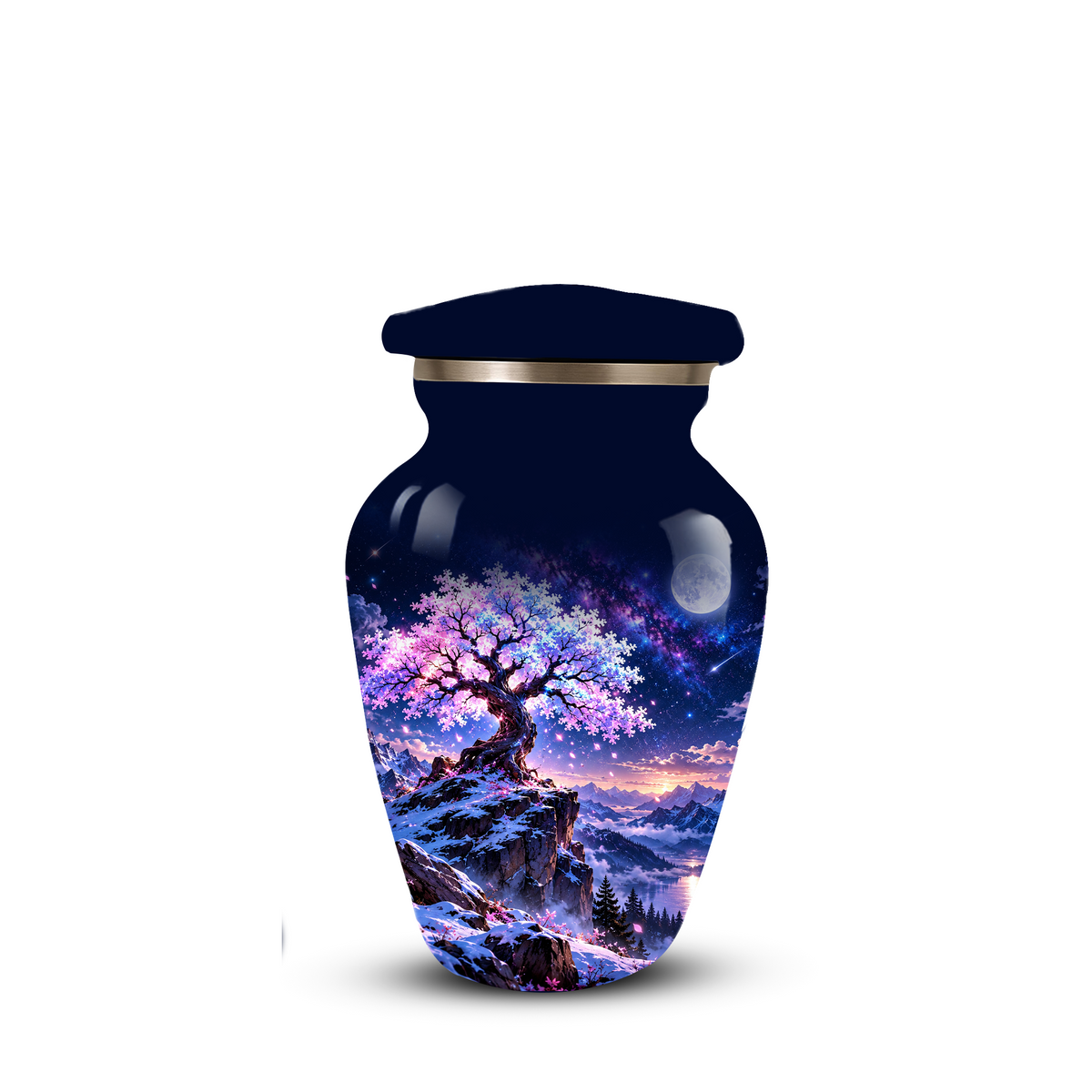Personalized Adult Cremation Urn for Ashes, Pink Cherry Blossom Tree Memorial Urn, Custom Aluminum Urn