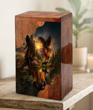 Horse Wooden Cremation Urn for Human Ashes | Personalized Horse Memorial Urn