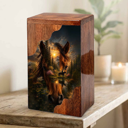 Horse Wooden Cremation Urn for Human Ashes | Personalized Horse Memorial Urn