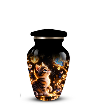 Kitten and Butterfly Cremation Urn for Adult Ashes, Personalized Cat Memorial Urn