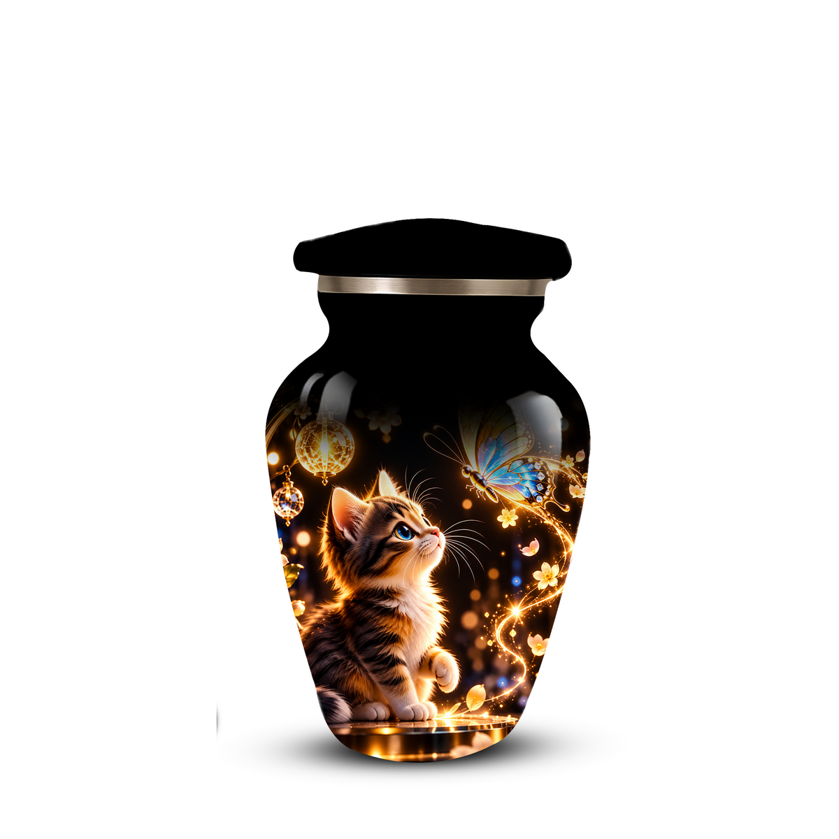 Kitten and Butterfly Cremation Urn for Adult Ashes, Personalized Cat Memorial Urn