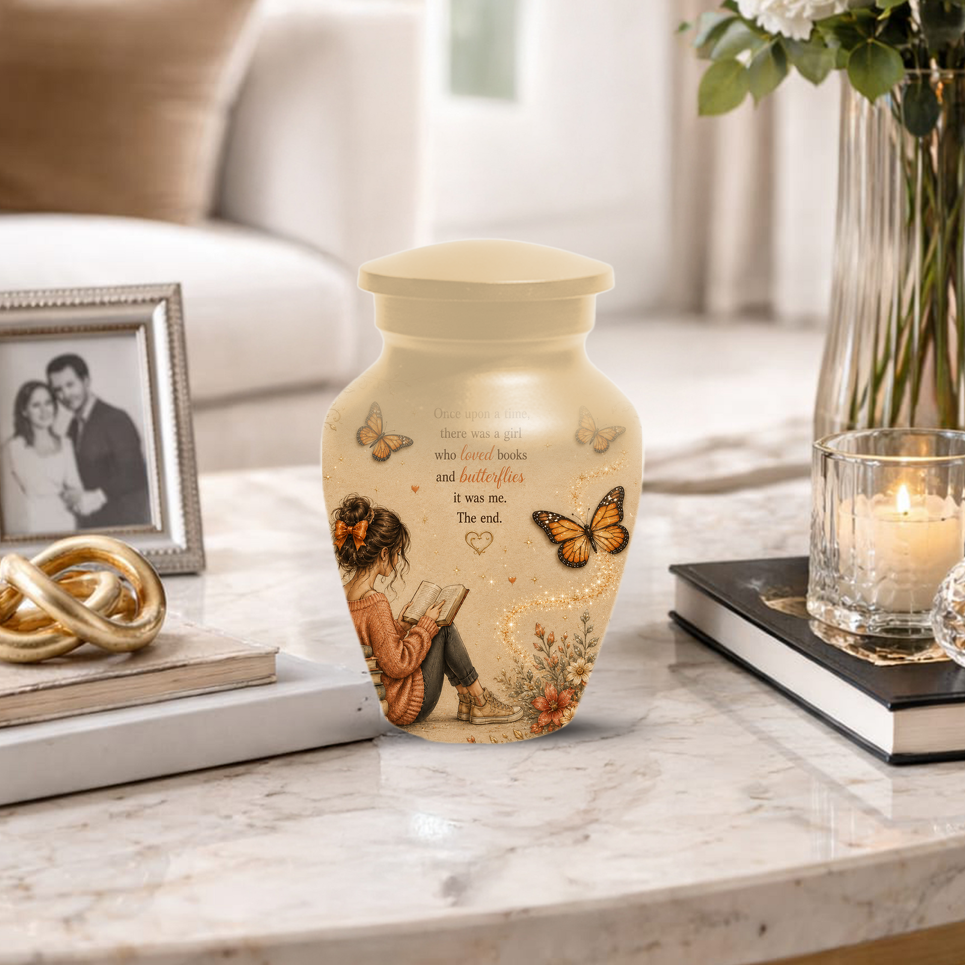 Butterfly Memorial Urn for Mom - Book Lover Memorial Keepsake for Women