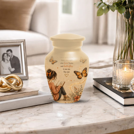 Butterfly Memorial Urn for Mom - Book Lover Memorial Keepsake for Women