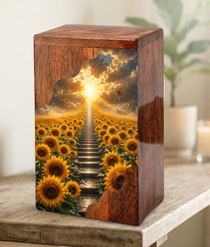 Sunflower Wooden Cremation Urn for Mom | Personalized Urn for Human Ashes