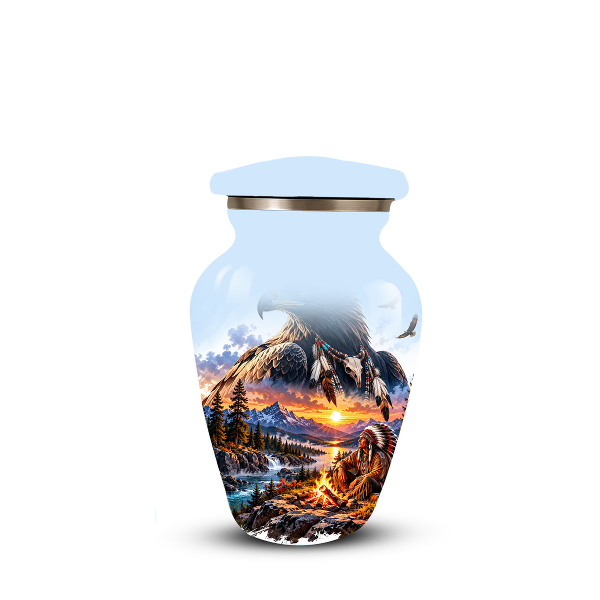Personalized Adult Cremation Urn for Ashes, Native American Eagle Memorial Urn