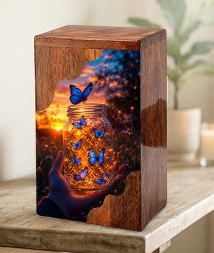 Butterfly Wooden Cremation Urn – Glowing Butterfly Memorial Urn for Human Ashes