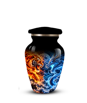 Personalized Adult Cremation Urn for Ashes, Fire and Ice Tiger and Dragon Memorial Urn