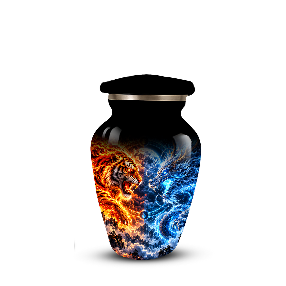 Personalized Adult Cremation Urn for Ashes, Fire and Ice Tiger and Dragon Memorial Urn