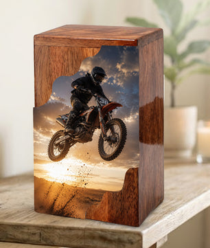 Motocross Cremation Urns for Human Ashes | Personalized Urns for Dad | Wooden Memorial Urn for Men