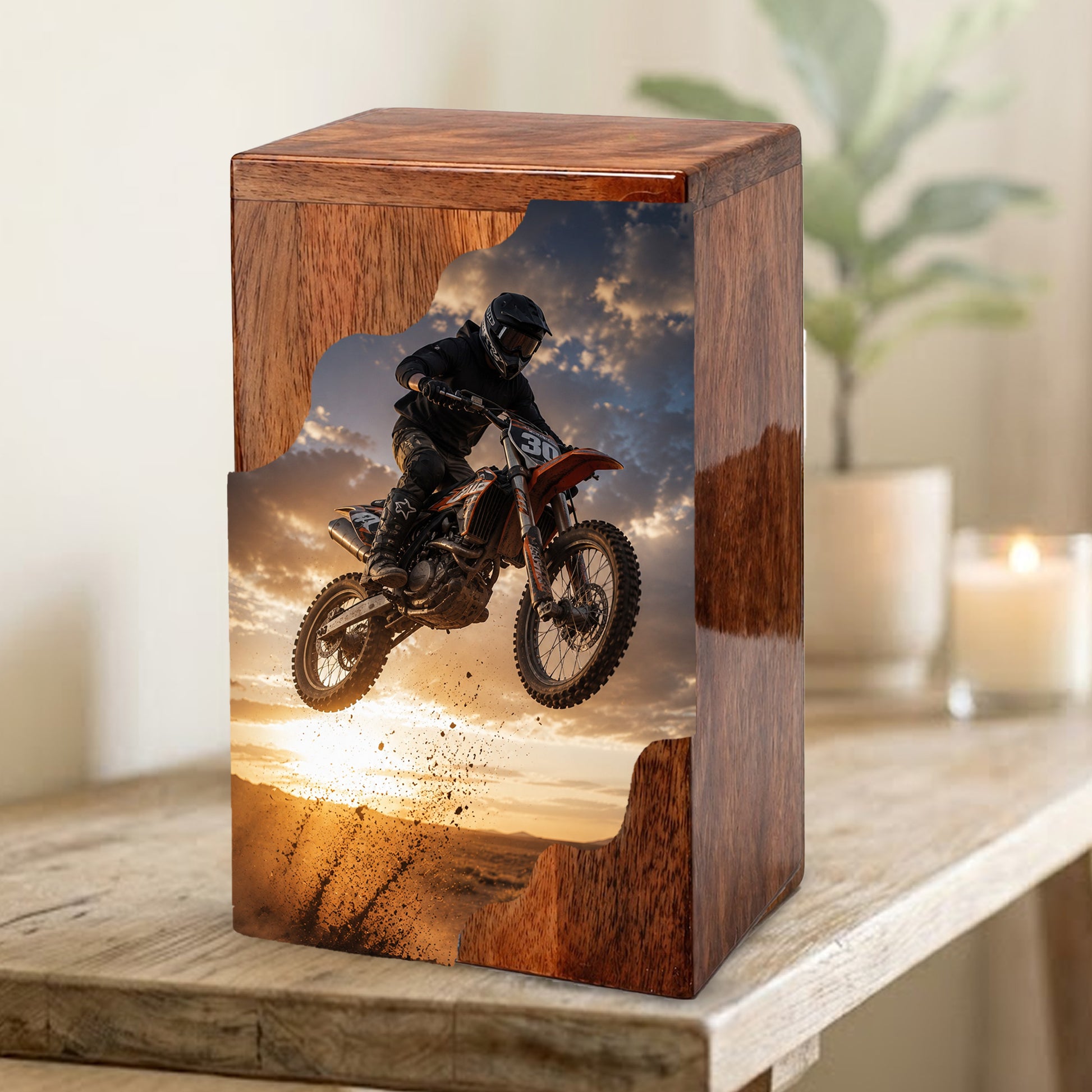 Motocross Cremation Urns for Human Ashes | Personalized Urns for Dad | Wooden Memorial Urn for Men