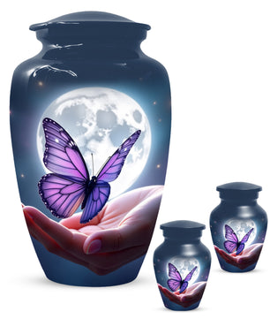 Beautiful Moon Purple Butterfly Urn for Human Ashes | Purple Butterfly Moonlight Cremation Urn