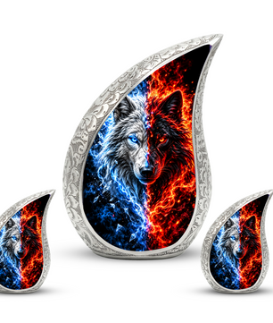 Fire and Ice Wolf Cremation Urn for Ashes, Dual Wolf Memorial Urn, Personalized Adult Cremation Urn