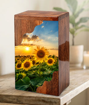 Sunflower Wooden Cremation Urn for Mom | Personalized Urn for Human Ashes