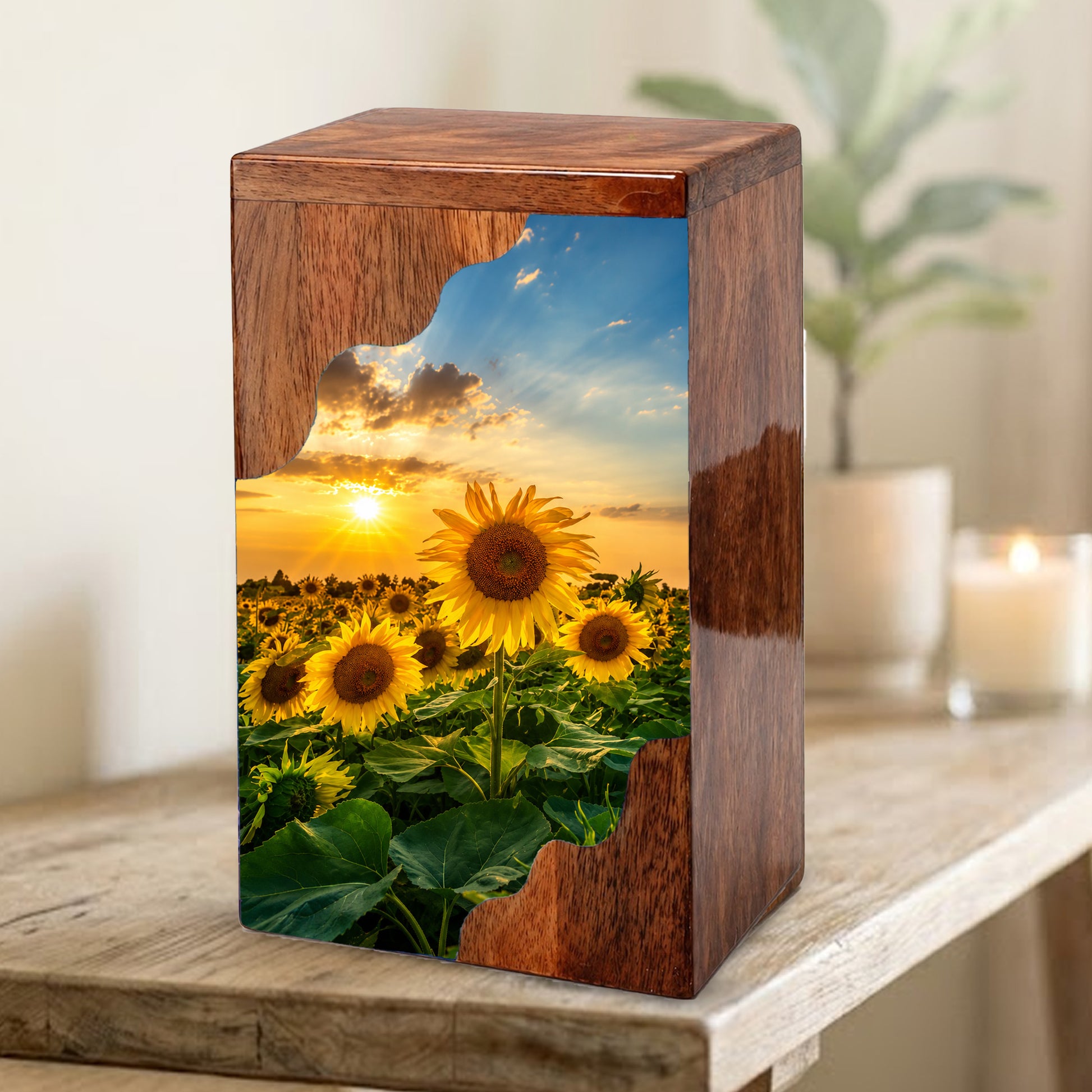 Sunflower Wooden Cremation Urn for Mom | Personalized Urn for Human Ashes