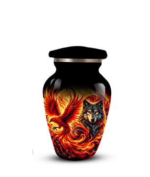Phoenix and Wolf Cremation Urn for Adult Ashes, Fiery Red Phoenix and Wolf Adult Urn for Human Ashes