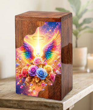Angel Wings Wooden Cremation Urn – Heavenly Memorial Urn for Human Ashes