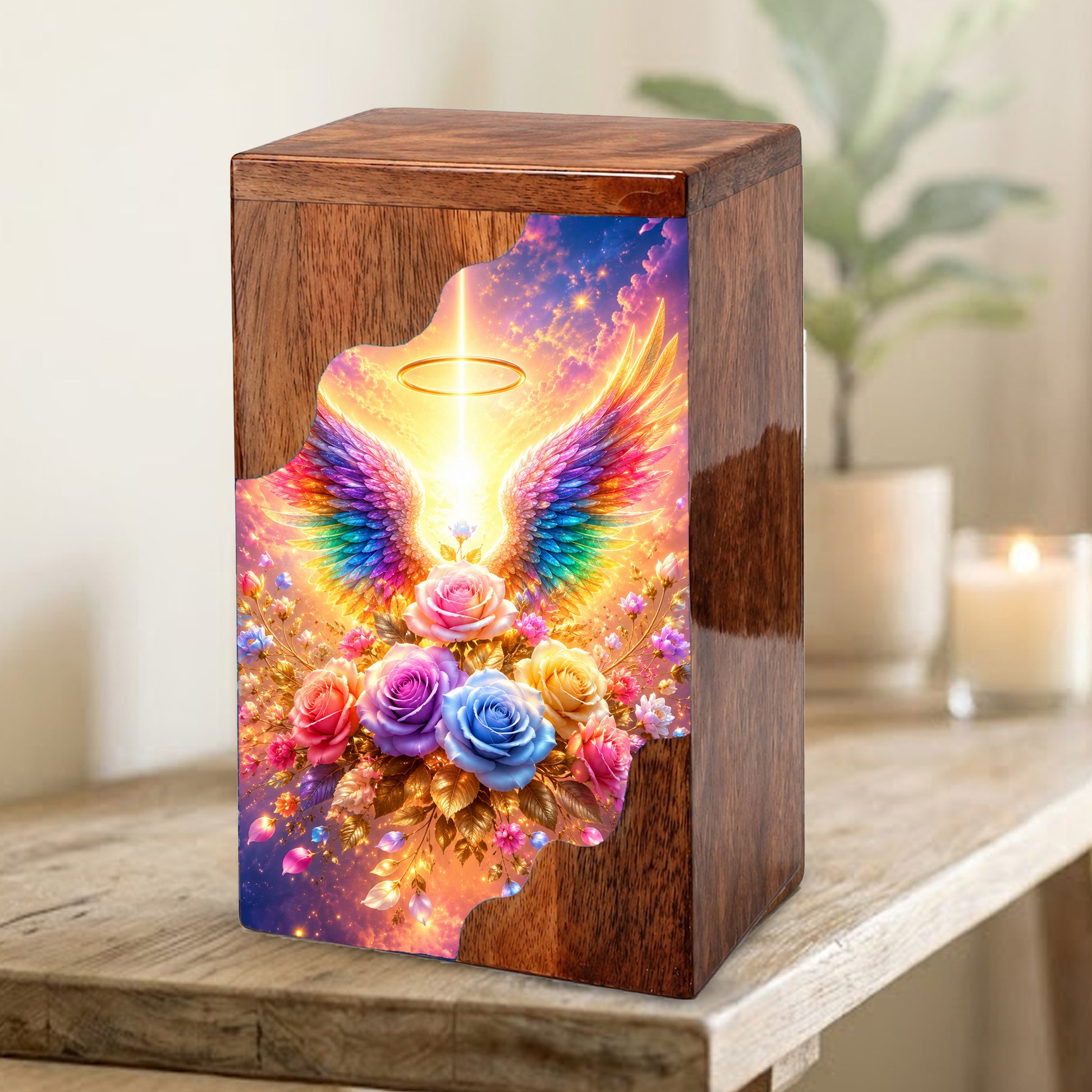 Angel Wings Wooden Cremation Urn – Heavenly Memorial Urn for Human Ashes