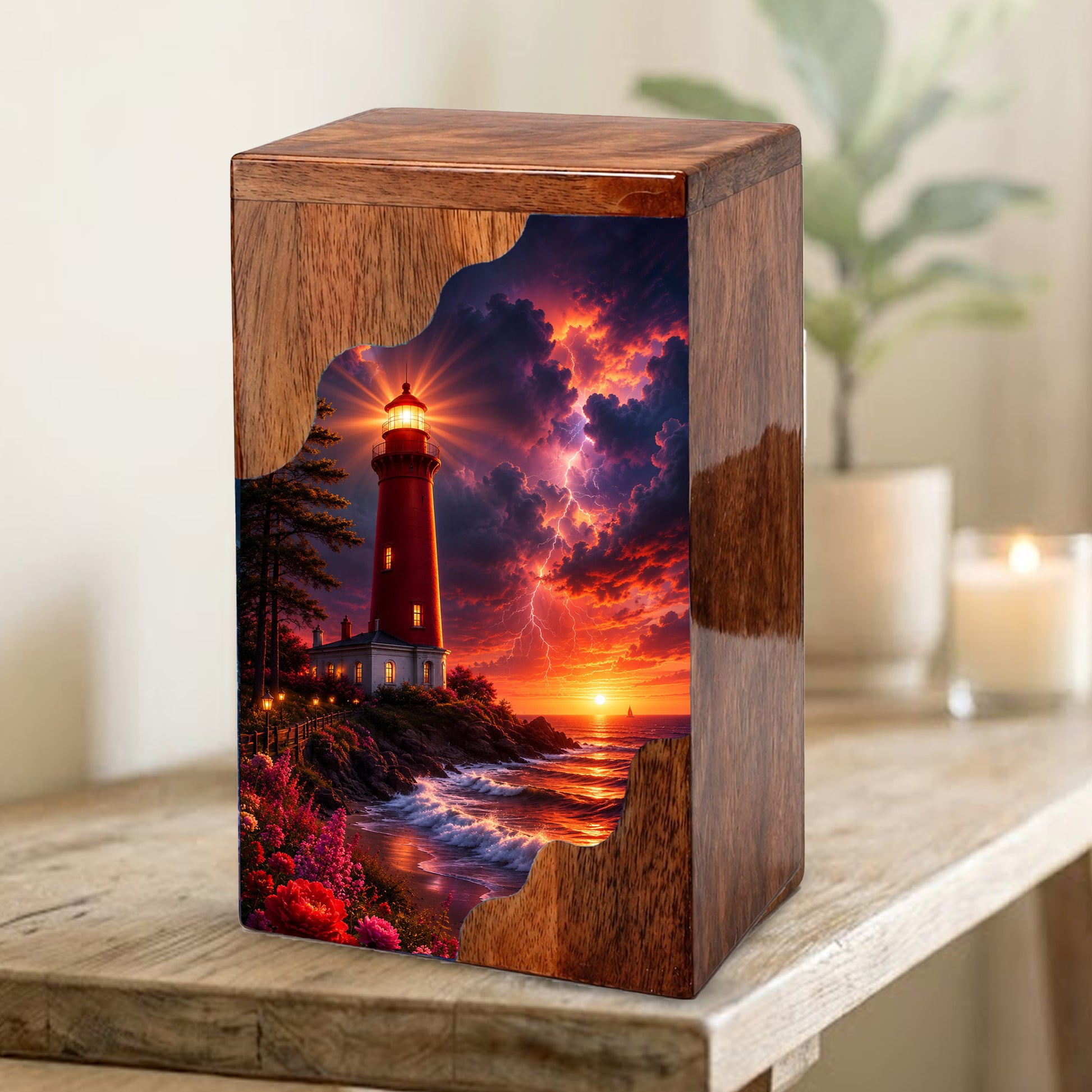 Lighthouse Wooden Cremation Urn for Human Ashes