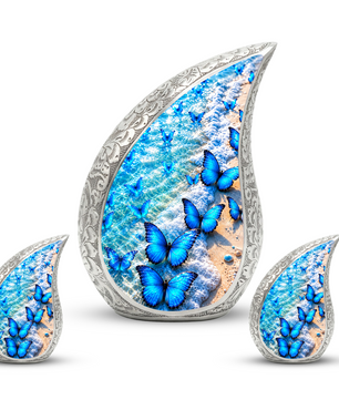 Blue Butterfly Cremation Urn for Mom - Ocean Beach Butterfly Memorial Urn