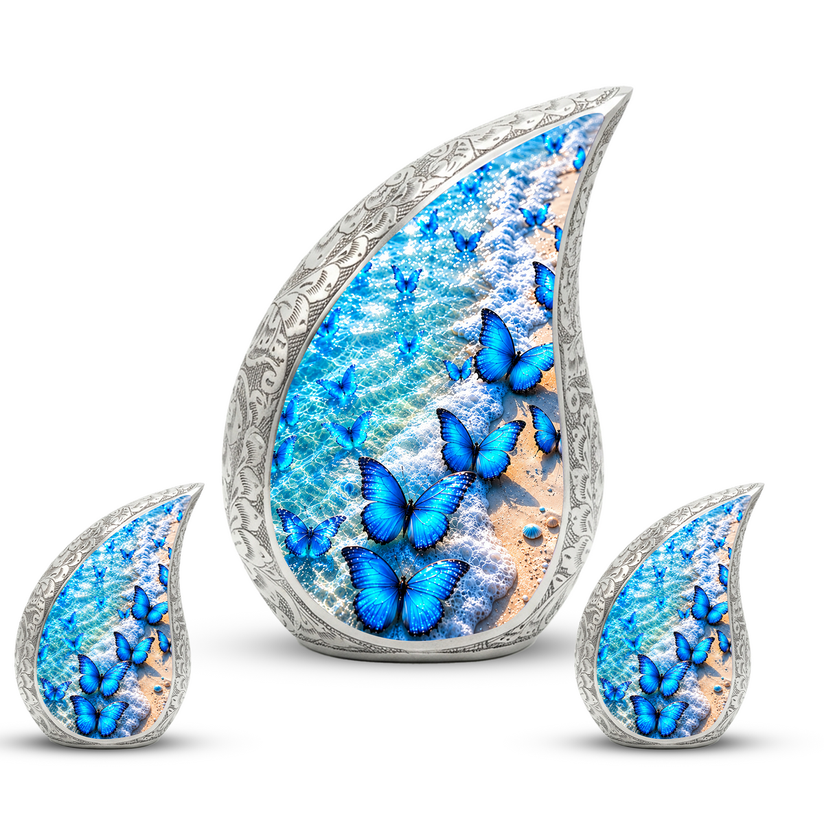Blue Butterfly Cremation Urn for Mom - Ocean Beach Butterfly Memorial Urn