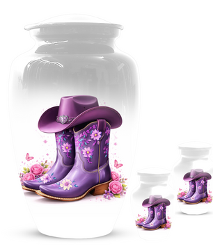 Personalized Cowgirl Cremation Urn for Mom | Purple Cowboy Boots Memorial Urn for Human Ashes