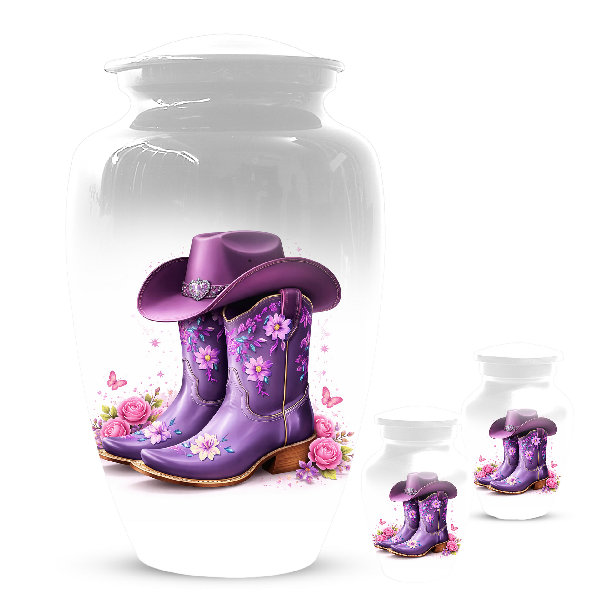 Personalized Cowgirl Cremation Urn for Mom | Purple Cowboy Boots Memorial Urn for Human Ashes